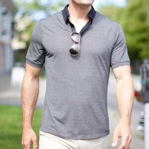 Lululemon Sz M Men's Precision Polo Shirt In Heathered Soot Contrast Black